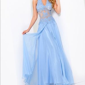 Periwinkle Prom Dress Gown with Sheer Lace